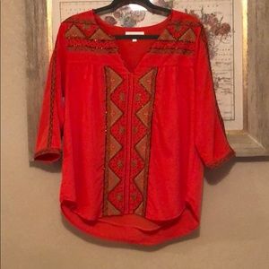 Orange beaded, embroidered blouse